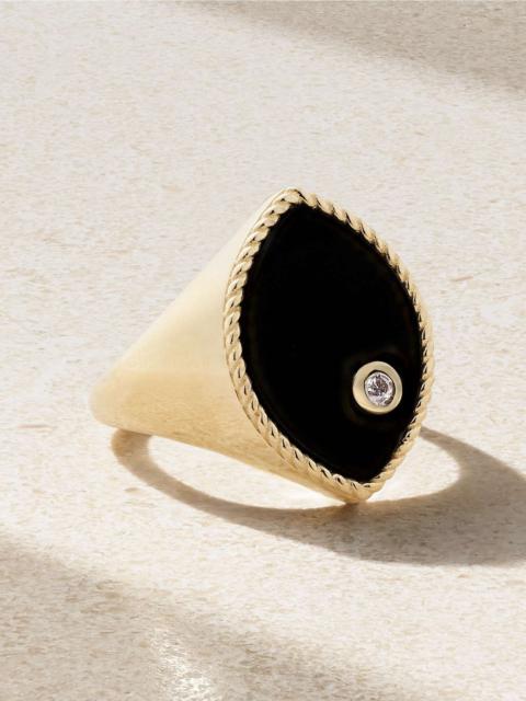 Chevalière Marquise 9-karat gold, onyx and diamond ring Black