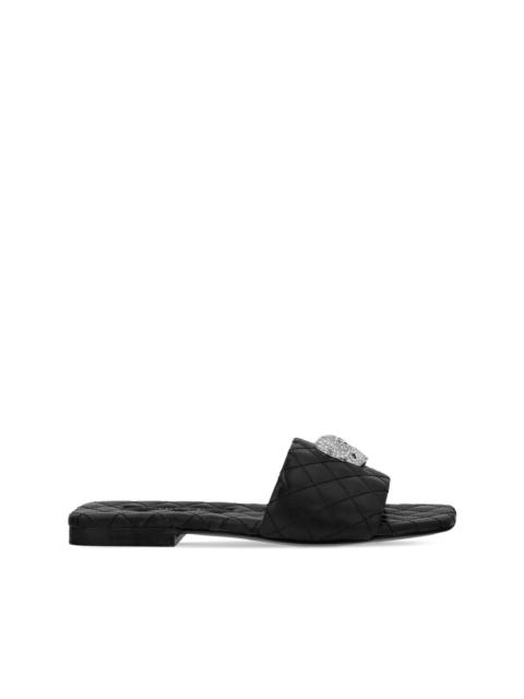 skull-embellished quilted leather slides