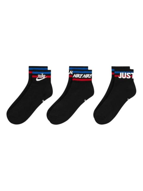 Nike Nike Everyday Ankle Alphabet Logo Pattern Casual Sports Socks 3 Pairs Black DX5080-010