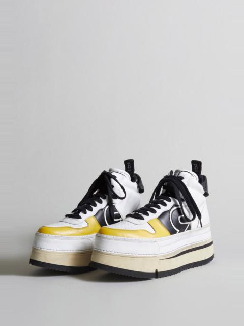 R13 RIOT LEATHER HIGH TOP - SKATE WHITE & YELLOW