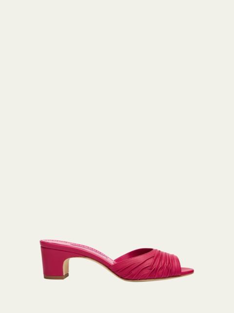 Manolo Blahnik Ruched Leather Slide Sandals