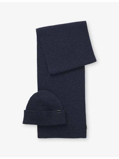 BOSS Branded Wool-Blend Hat and Scarf Gift Set