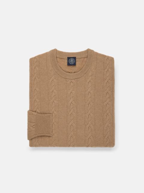 J. PRESS CAMEL LAMBSWOOL CABLE CREWNECK SWEATER