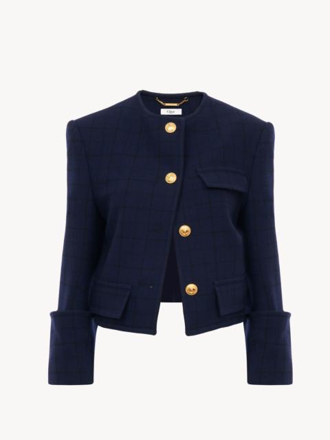BOXY COLLARLESS JACKET IN WOOL CHECK