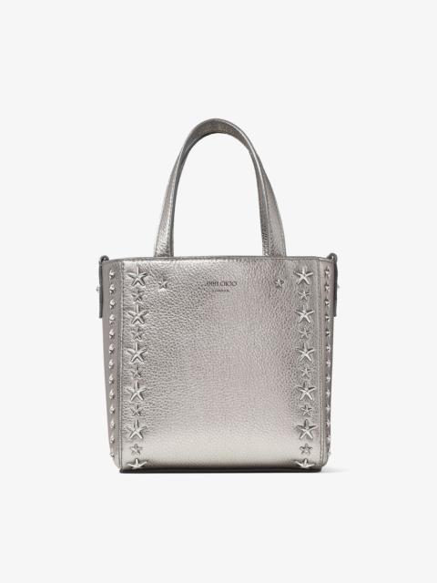 JIMMY CHOO Mini Pegasi
Gunmetal Metallic Soft Grainy Calf Leather Mini Tote Bag with Stars