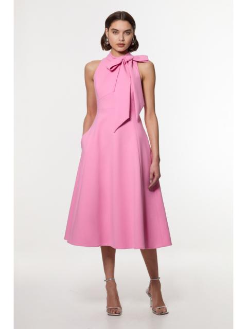 KAREN MILLEN Petite Compact Stretch Bow Tie Neck Full Skirted Midi Dress