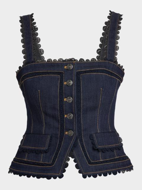 Cinq à Sept Cotton-Blend Lace-Trim Top