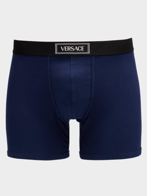VERSACE Men's Ribbed Cotton Logo Boxer Briefs