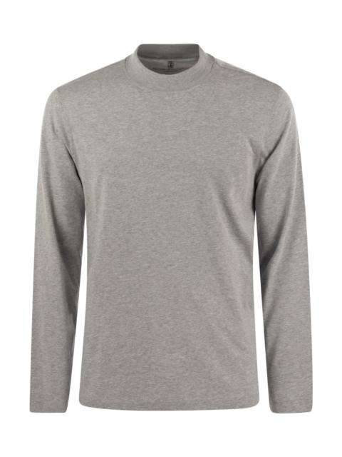 Long-sleeve Cotton Jersey Chimney Neck T-shirt