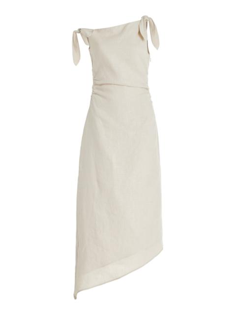 SIR. Affogato Tie-Detailed Linen Maxi Dress ivory