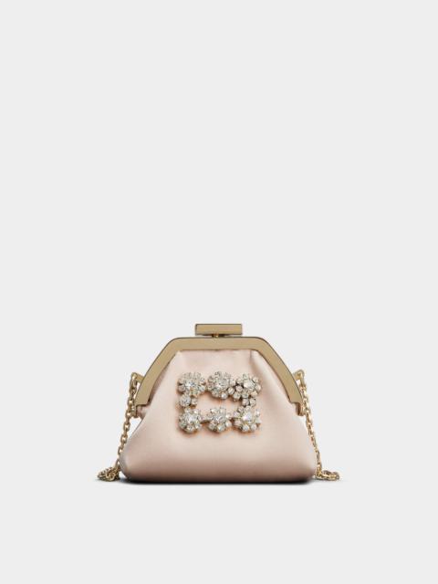 Roger Vivier Flower Strass Buckle Coin Purse in Satin