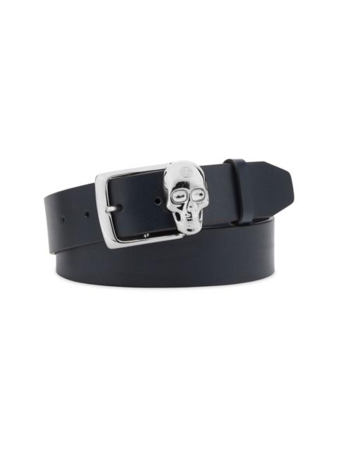 skull-buckle leather belt