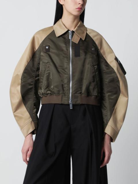 sacai Khaki green/beige nylon zip jacket