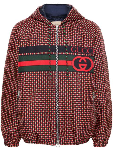 GUCCI geometric-houndstooth hooded zip jacket