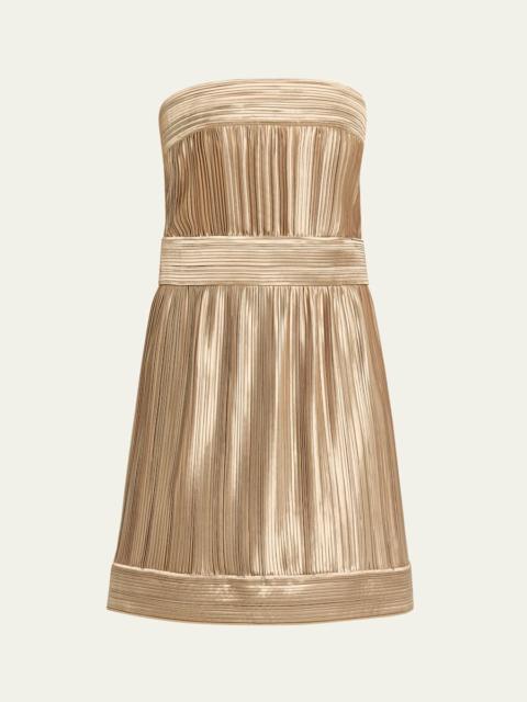 GIORGIO ARMANI Strapless Metallic Pleated Bustier Mini Dress