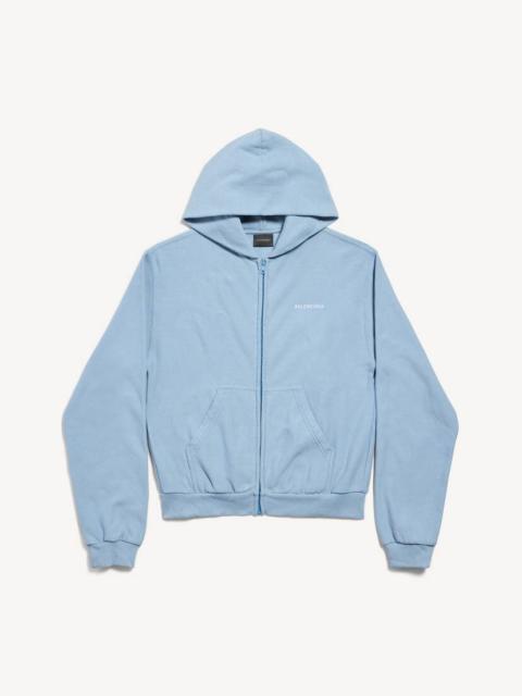 BALENCIAGA Women's Balenciaga Back Zip-up Hoodie Regular Fit in Light Blue/white