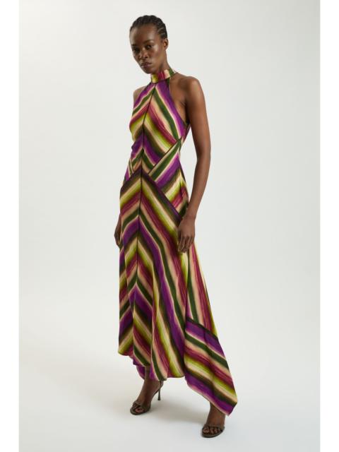KAREN MILLEN Petite Multi Fluid Stripe Cotton Mix Woven Halter Dress
