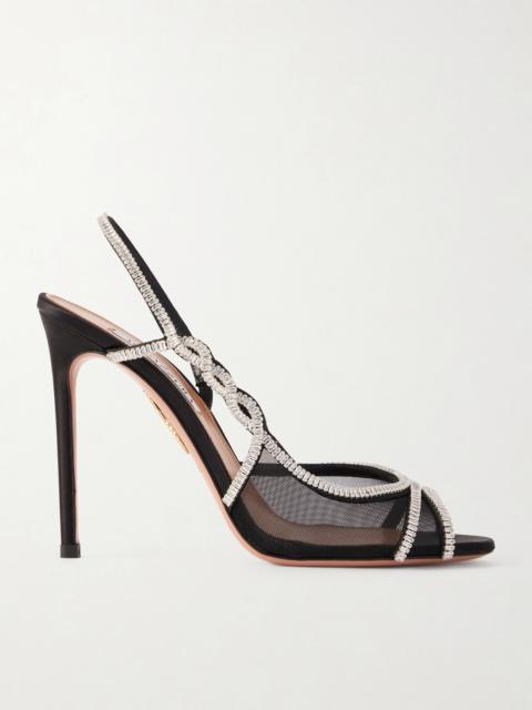 AQUAZZURA 105 Crystal-embellished Mesh Slingback Sandals