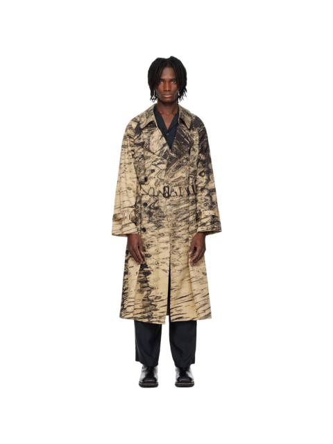 YOKE Beige Photo Printed Finx Trench Coat