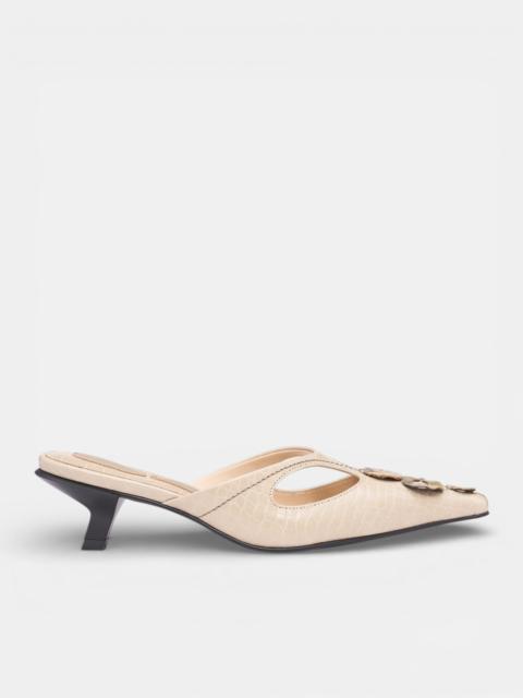 RUI Oatmeal Croc-Embossed Heeled Mules