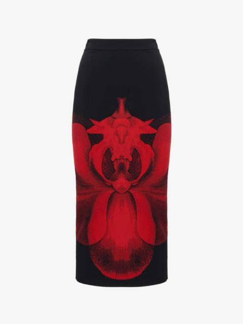 Women's Ethereal Orchid Pencil Skirt in Black/red