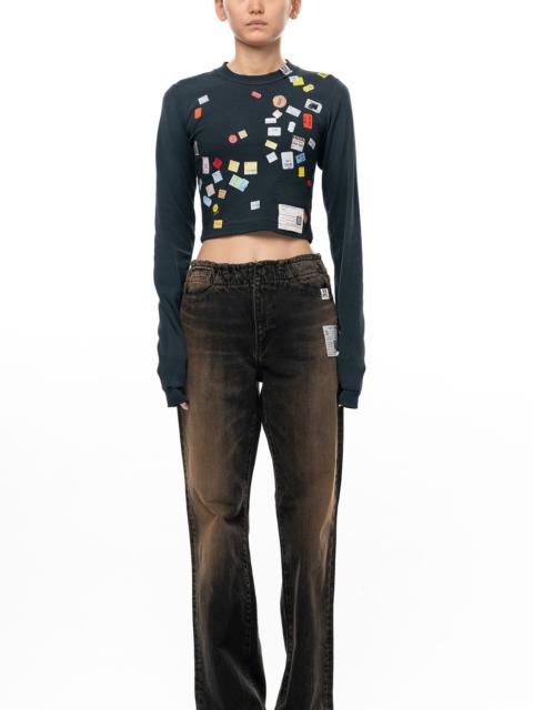 Maison MIHARAYASUHIRO Price Tag Sticker Printed Cropped Long Sleeve T-shirt