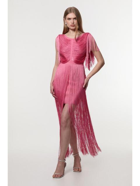 KAREN MILLEN Maxi Draped Fringe Knitted Mini Dress