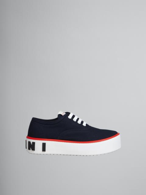 Marni BLUE CANVAS SLIP-ON PAW SNEAKER WITH BACK MAXI LOGO