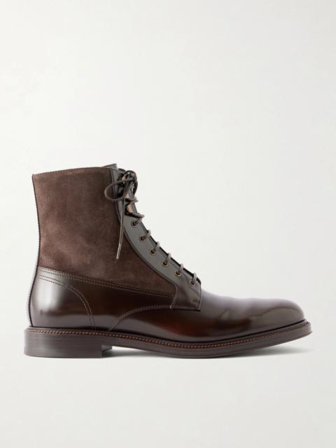 Brunello Cucinelli Suede-Trimmed Leather Lace-Up Derby Boots