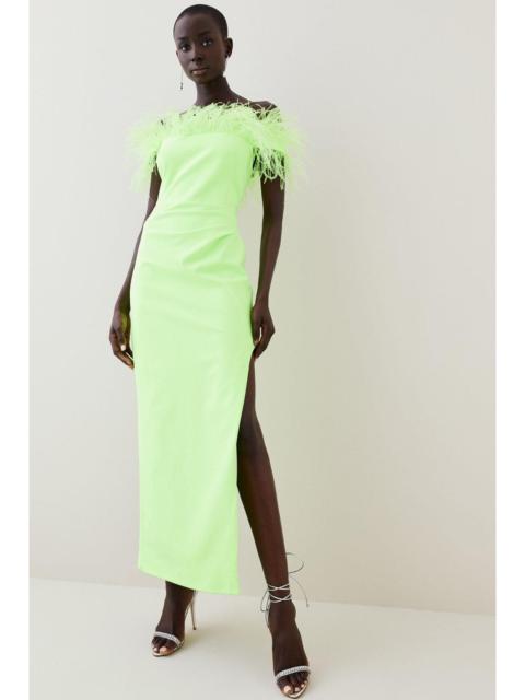 KAREN MILLEN Feather Bardot Stretch Crepe Tailored Maxi Dress