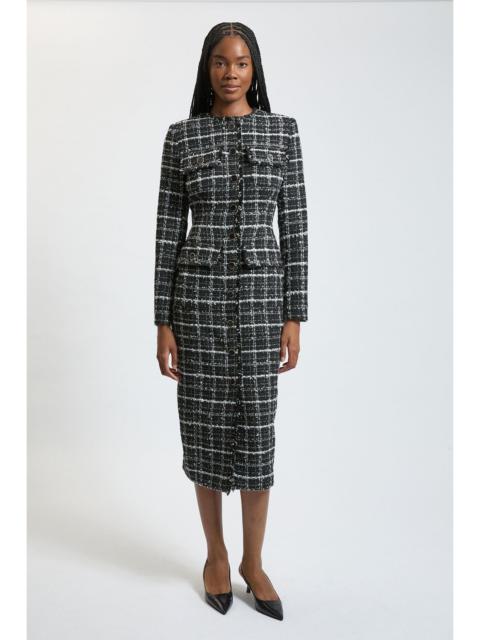 KAREN MILLEN Sparkle Tweed Long Sleeve Tailored Midi Dress