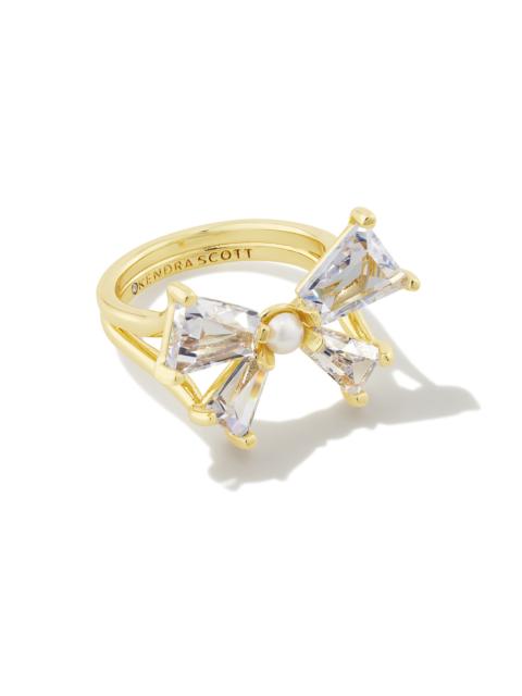 KENDRA SCOTT Blair Gold Bow Cocktail Ring in White CZ
