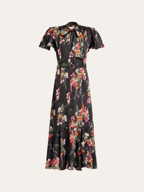 Cinq à Sept Willow Satin Iris Bouquet Midi Dress