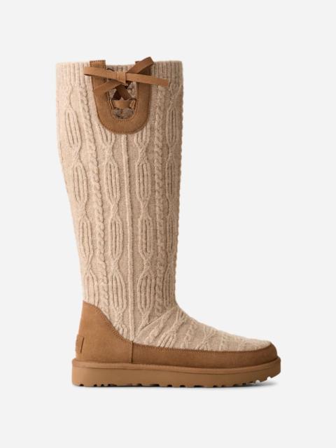UGG ® Women's Classic Tall Cabelle Knit Suede/Knit Classic Boots in Natural/Chestnut