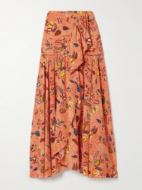 ULLA JOHNSON Georgina Ruffled Printed Silk Crepe De Chine Maxi Skirt