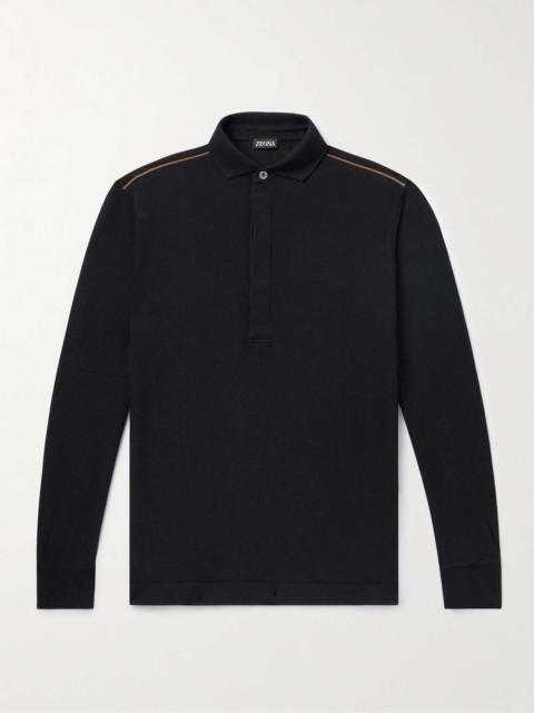 ZEGNA Leather-Trimmed Cotton-Piqué Polo Shirt