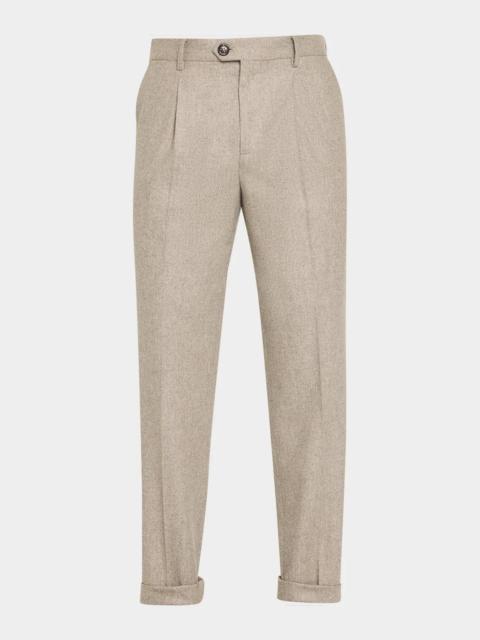 Brunello Cucinelli Men's Carded Flannel Pleated Trousers