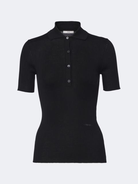 FENDI Ribbed-knit wool-blend polo shirt