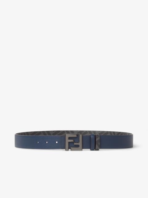 FENDI FF Squared Belt Dark blue leather and black FF Canvas reversible belt