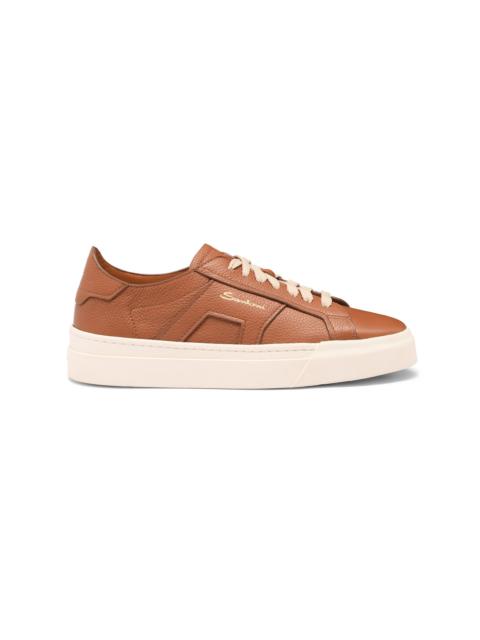 Women's brown tumbled leather Double Buckle Sneaker