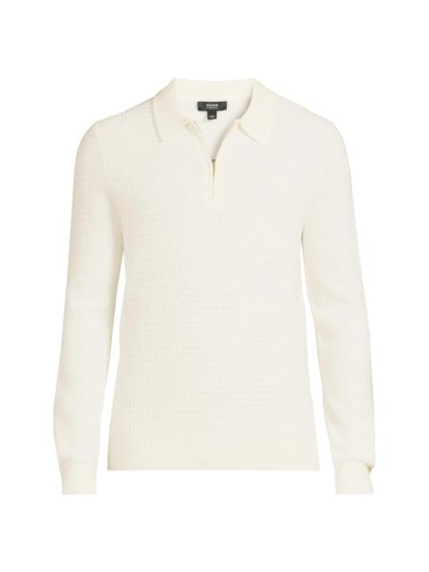 REISS Men's Hamilton Waffle-Knit Wool Polo Sweater - Off White