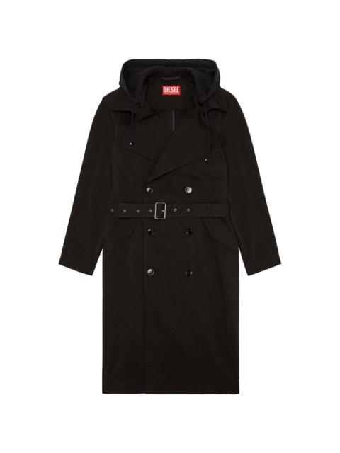 double-breasted hooded trench coat