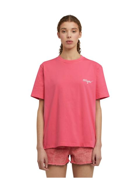 MSGM Cotton crewneck t-shirt with multicolor, embroidered logo in cursive