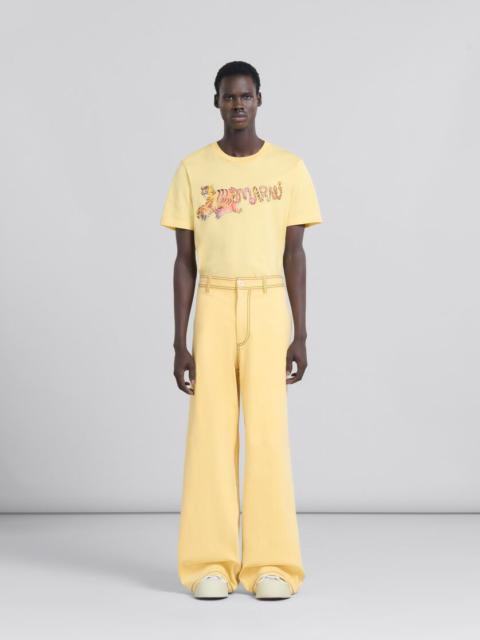 YELLOW ORGANIC DENIM TROUSERS WITH CONTRAST STITCHING