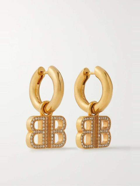Gold-tone crystal hoop earrings