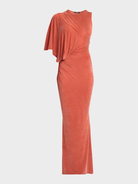 Balmain Asymmetric Draped Shoulder Gown