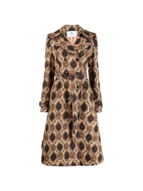 jacquard-pattern double-breasted coat