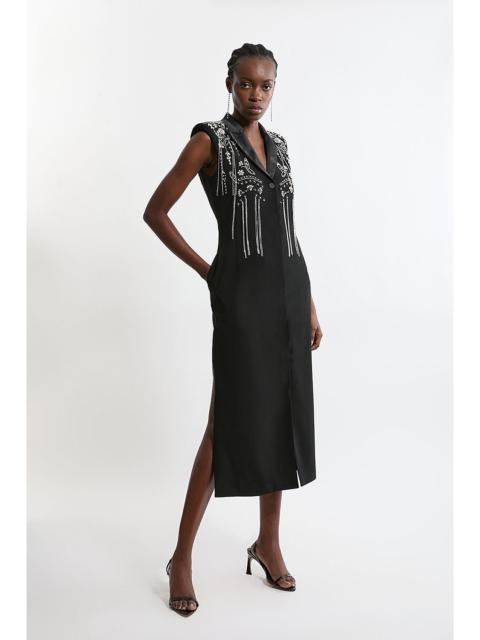 KAREN MILLEN Tall Embellished Detail Plunge Collared Woven Maxi Dress