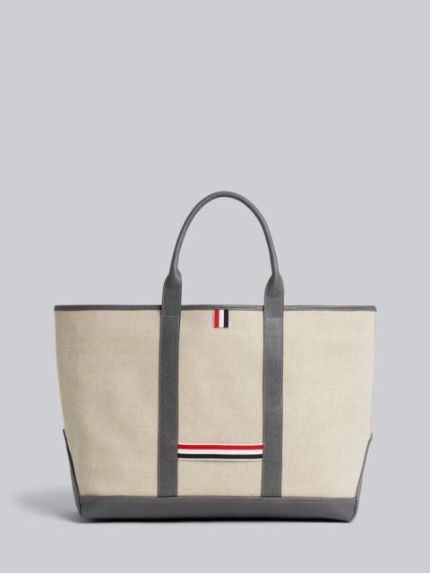 Thom Browne Light Grey Heavy Linen Leather Handle Medium Tool Tote