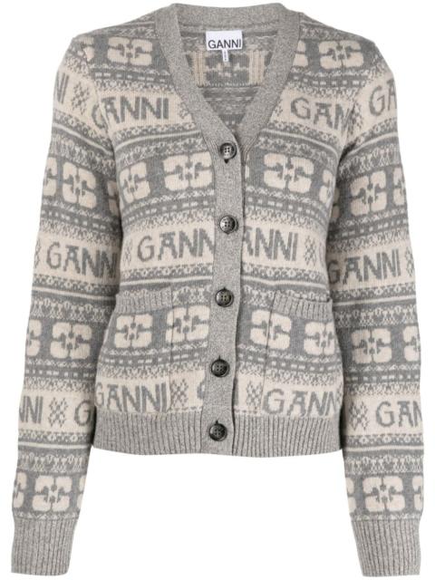 GANNI logo intarsia-knit V-neck cardigan